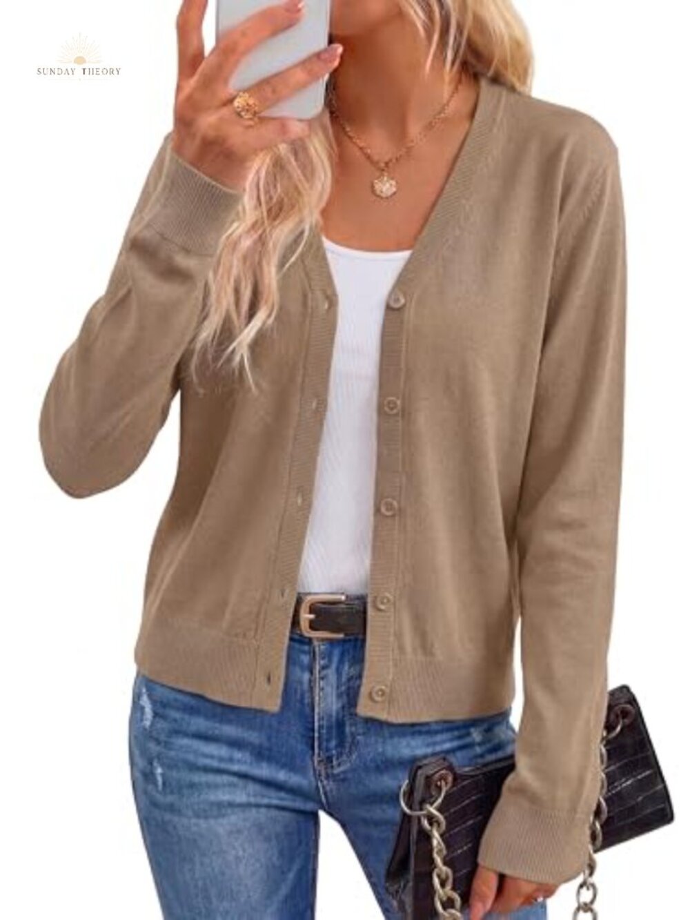 Wool Blend Long Sleeve Button V-Neck Cardigan Sweater Business Casual